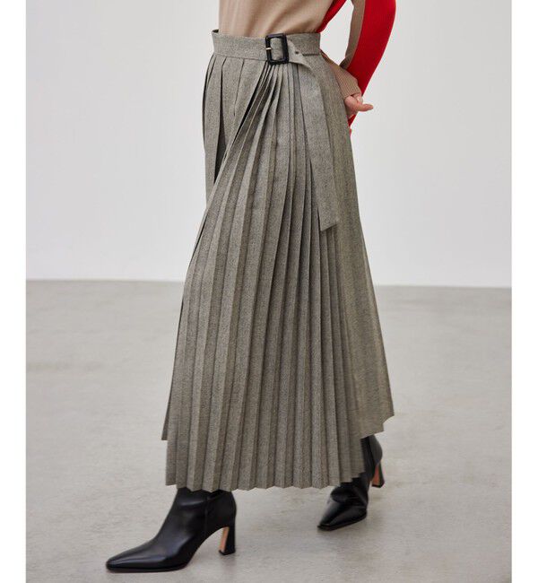 BEIGE,「NATION / ウールヘリンボーンラッププリーツスカート」|スカート|C.Gray