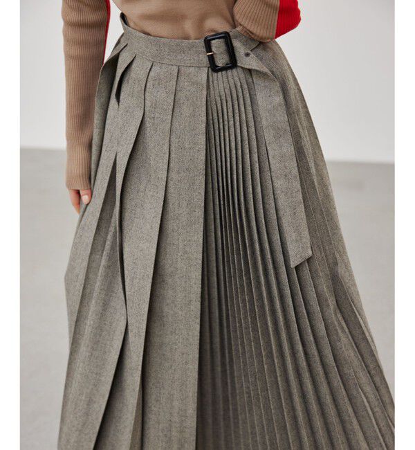 BEIGE,「NATION / ウールヘリンボーンラッププリーツスカート」|スカート|