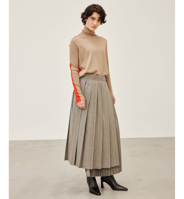 BEIGE,「NATION / ウールヘリンボーンラッププリーツスカート」|スカート|