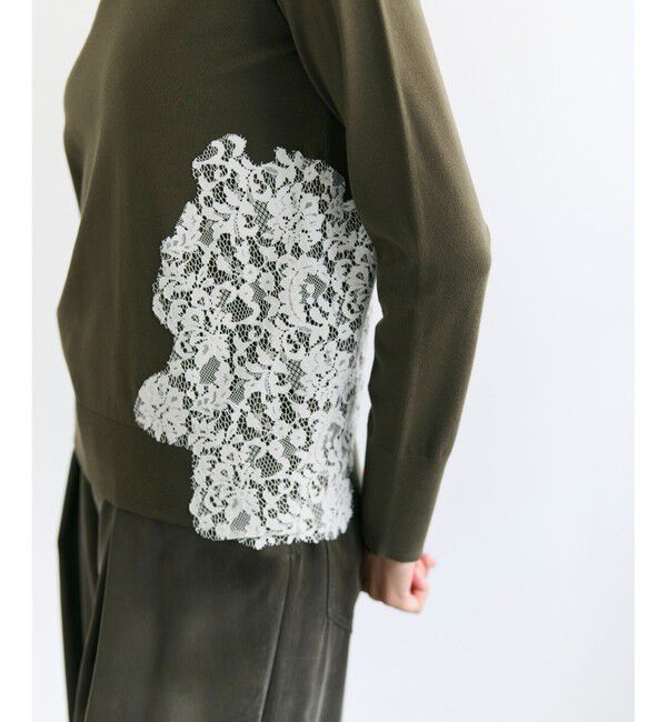 BEIGE,「WILLOW / アシンメトリーレースクルーネックニット」|ニット・セーター|