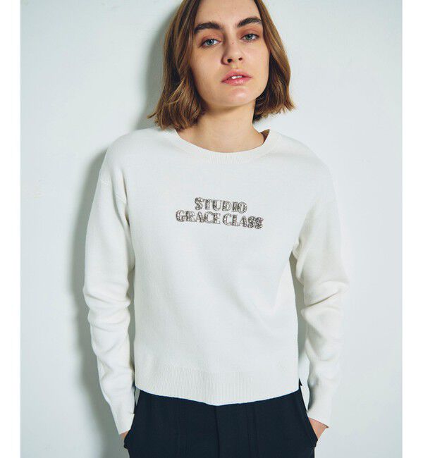 Grace Class「ロゴビジューニットトップ」|ニット・セーター|ホワイト