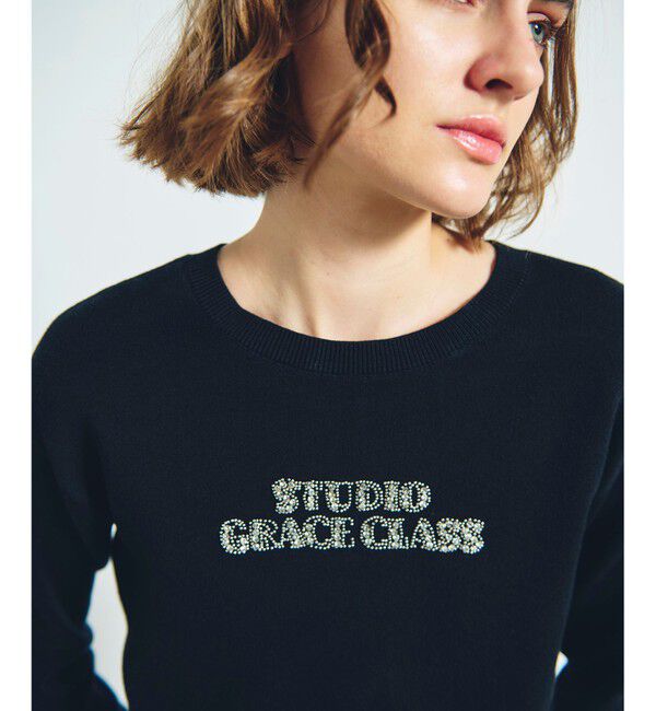 Grace Class「ロゴビジューニットトップ」|ニット・セーター|ブラック