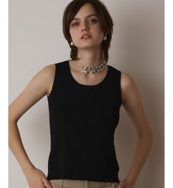  「Uネックリブニットトップ」|タンクトップ|ブラック