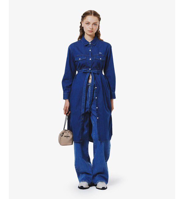 LACOSTE「ロングデニムシャツドレス / シャツワンピース ウエストベルト付き」|ワンピース|