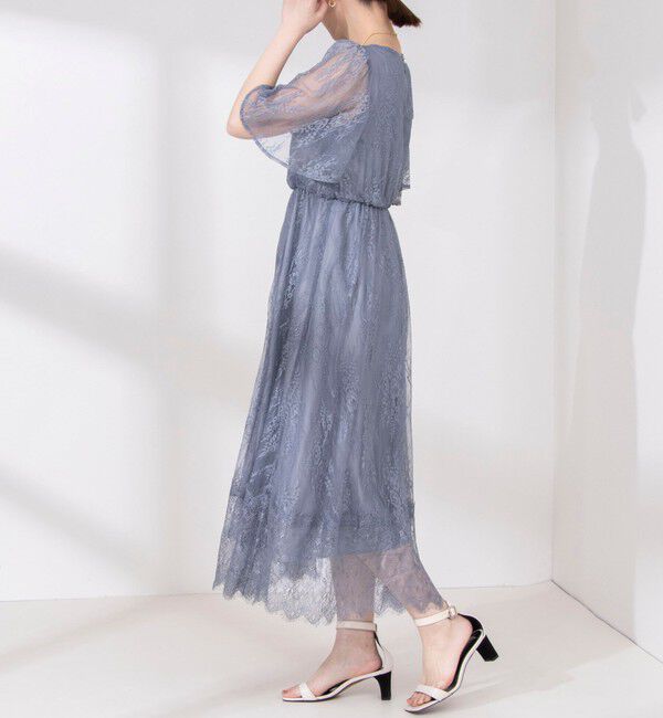 NOLLEY'S「総レースフレアスリーブワンピース」|ワンピース|グレイッシュブルー