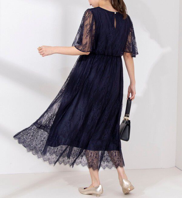 NOLLEY'S「総レースフレアスリーブワンピース」|ワンピース|ネイビー