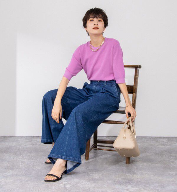 NOLLEY'S「《手洗い可能》ESPOIR 16G片畦5分袖プルオーバーニット」|ニット・セーター|