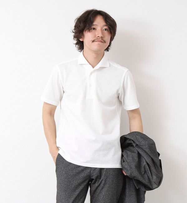 NOLLEY'S goodman「《ビジカジ対応》ハイゲージサッカーストライプ ワンピースカラーポロ ビズポロ 25SS」|ポロシャツ|