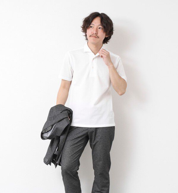 NOLLEY'S goodman「《ビジカジ対応》ハイゲージサッカーストライプ ワンピースカラーポロ ビズポロ 25SS」|ポロシャツ|