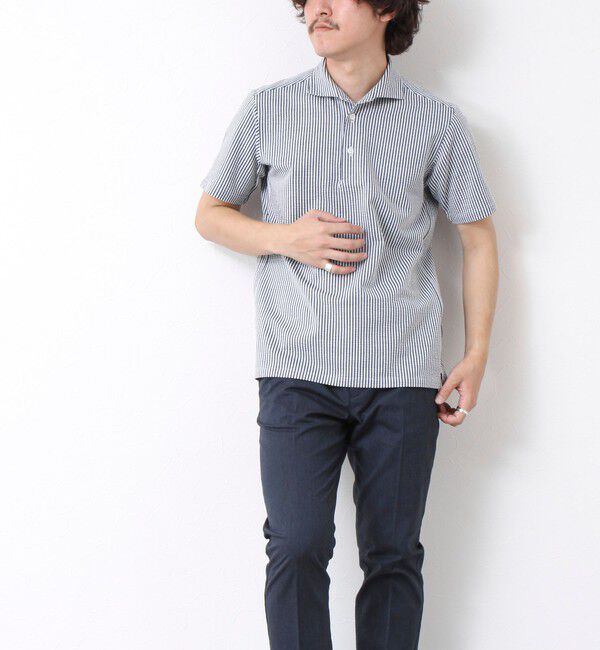 NOLLEY'S goodman「《ビジカジ対応》ハイゲージサッカーストライプ ワンピースカラーポロ ビズポロ 25SS」|ポロシャツ|