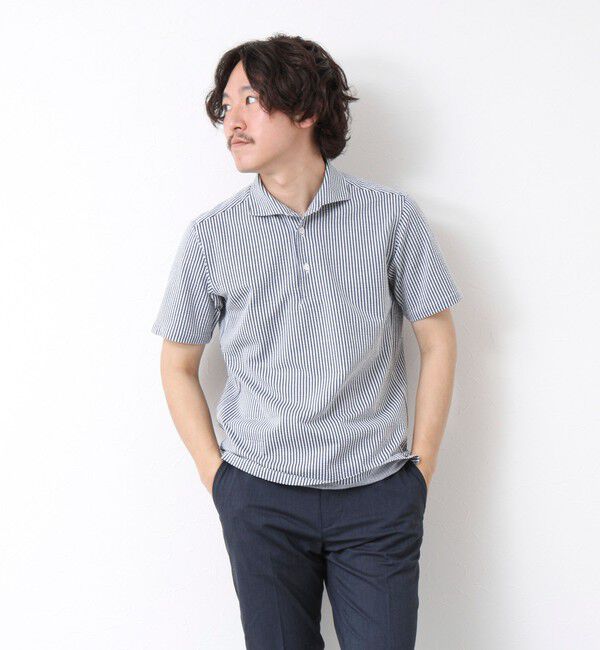 NOLLEY'S goodman「《ビジカジ対応》ハイゲージサッカーストライプ ワンピースカラーポロ ビズポロ 25SS」|ポロシャツ|