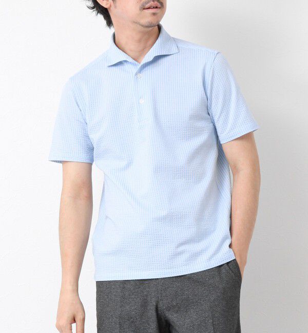 NOLLEY'S goodman「《ビジカジ対応》ハイゲージサッカーストライプ ワンピースカラーポロ ビズポロ 25SS」|ポロシャツ|サックスブルー