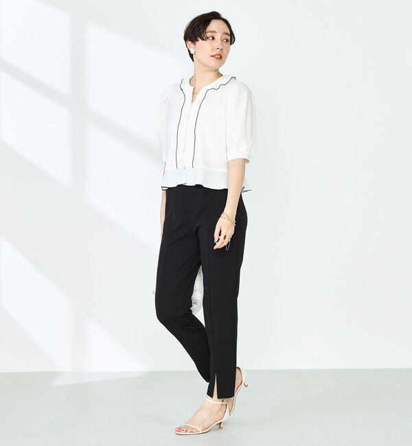 NOLLEY'S「ストレッチジョーゼット配色フリルブラウス」|シャツ・ブラウス|