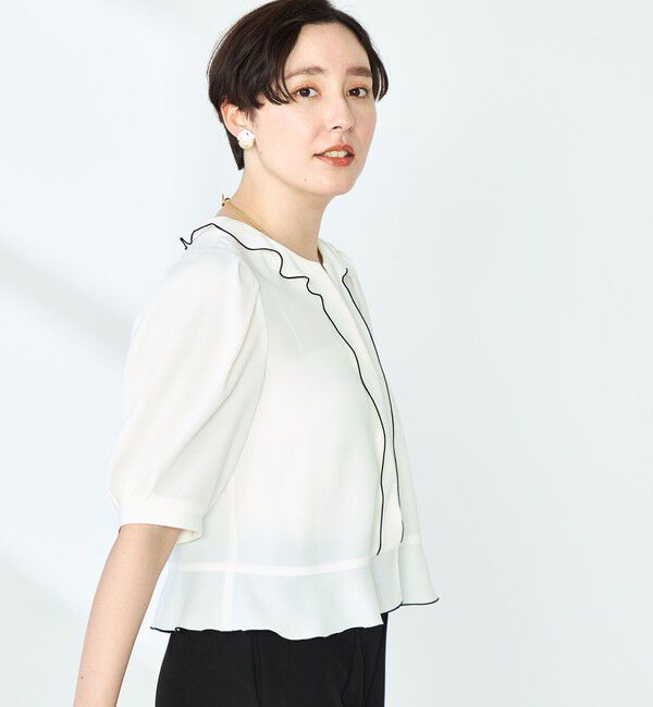 NOLLEY'S「ストレッチジョーゼット配色フリルブラウス」|シャツ・ブラウス|