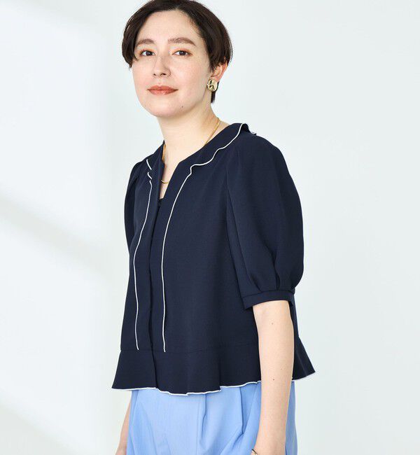 NOLLEY'S「ストレッチジョーゼット配色フリルブラウス」|シャツ・ブラウス|