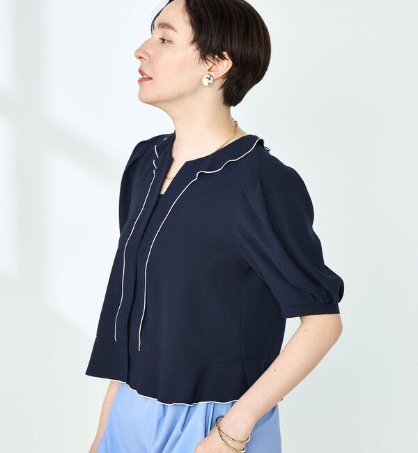 NOLLEY'S「ストレッチジョーゼット配色フリルブラウス」|シャツ・ブラウス|