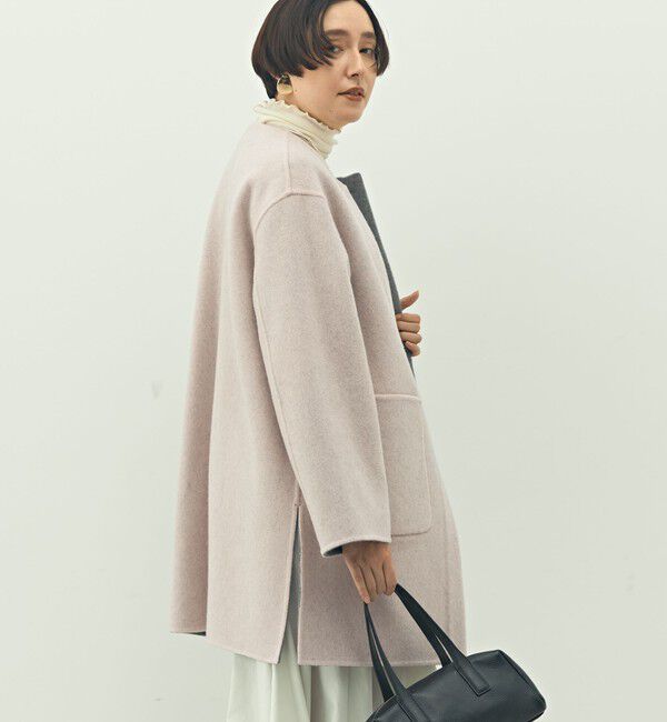 NOLLEY'S「バイカラーリバーコート」|ノーカラーコート|