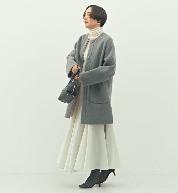 NOLLEY'S「バイカラーリバーコート」|ノーカラーコート|