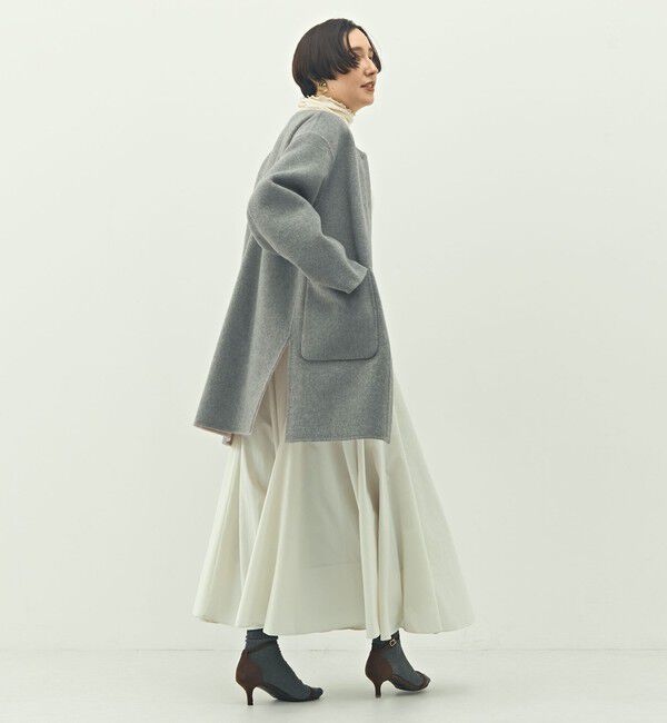 NOLLEY'S「バイカラーリバーコート」|ノーカラーコート|