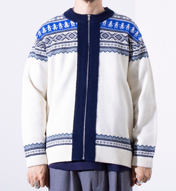 GLOSTER「【GLOSTER/グロスター】フェアアイル柄 エスニック ジップカーディガン ユニセックス」|カーディガン|