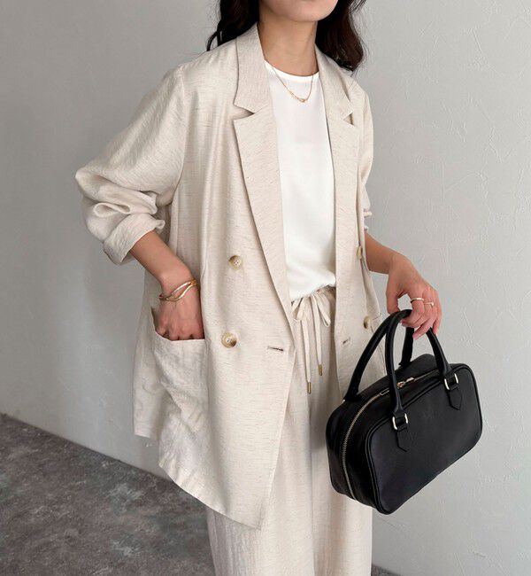 fredy emue「《セットアップ対応》リネン混スラブツイルダブルジャケット」|テーラードジャケット|ベージュ