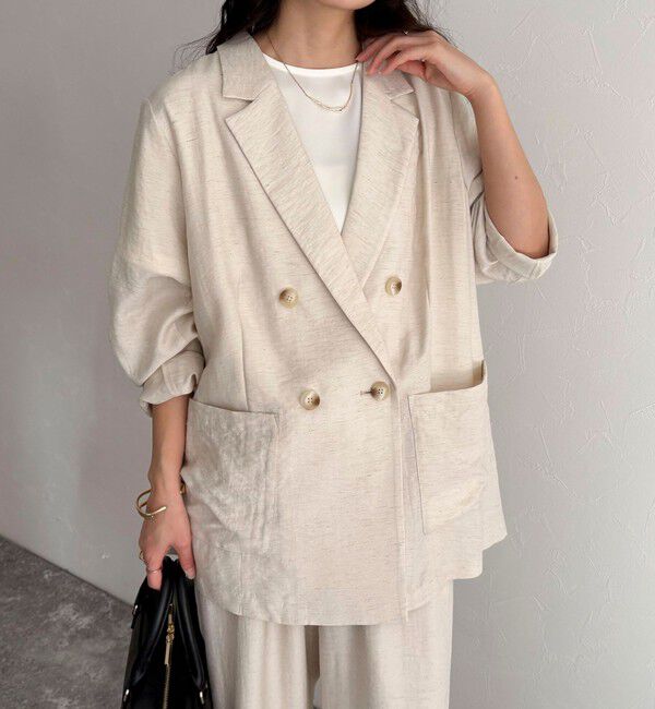 fredy emue「《セットアップ対応》リネン混スラブツイルダブルジャケット」|テーラードジャケット|