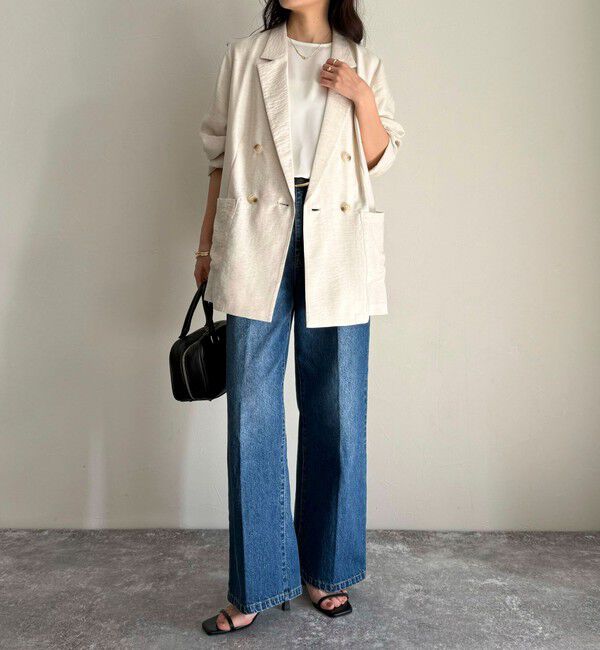 fredy emue「《セットアップ対応》リネン混スラブツイルダブルジャケット」|テーラードジャケット|