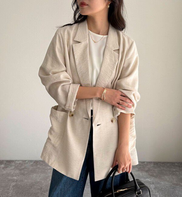 fredy emue「《セットアップ対応》リネン混スラブツイルダブルジャケット」|テーラードジャケット|