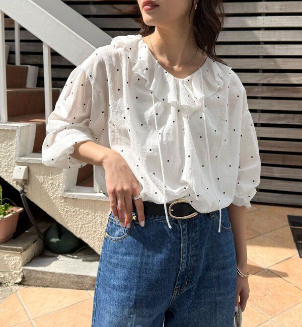 fredy emue「ドット刺繍フリルカラーブラウス」|シャツ・ブラウス|