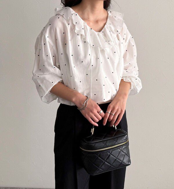fredy emue「ドット刺繍フリルカラーブラウス」|シャツ・ブラウス|
