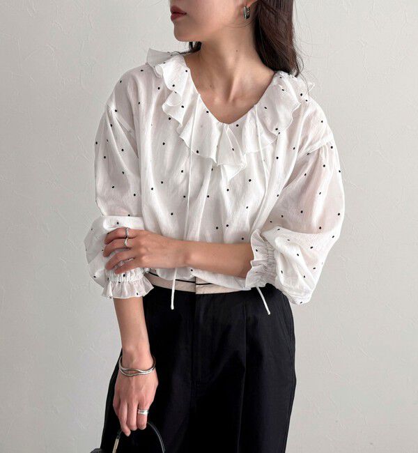fredy emue「ドット刺繍フリルカラーブラウス」|シャツ・ブラウス|