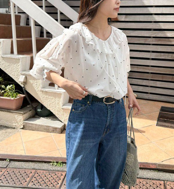 fredy emue「ドット刺繍フリルカラーブラウス」|シャツ・ブラウス|