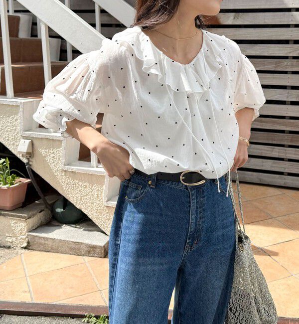 fredy emue「ドット刺繍フリルカラーブラウス」|シャツ・ブラウス|