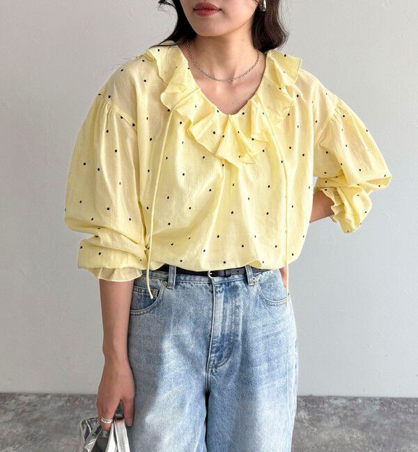 fredy emue「ドット刺繍フリルカラーブラウス」|シャツ・ブラウス|