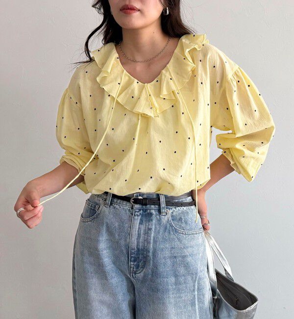 fredy emue「ドット刺繍フリルカラーブラウス」|シャツ・ブラウス|
