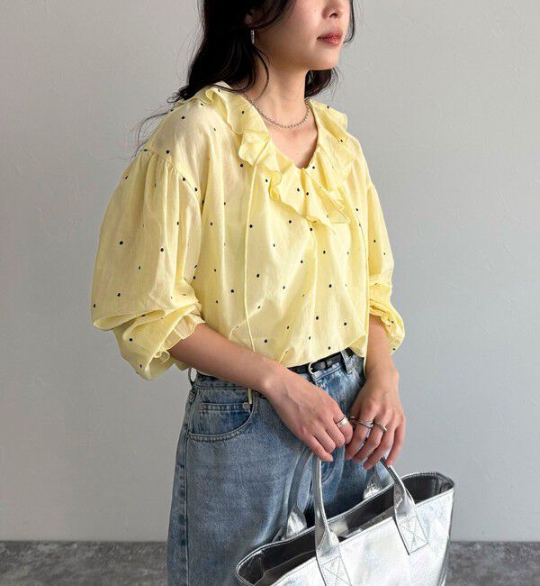 fredy emue「ドット刺繍フリルカラーブラウス」|シャツ・ブラウス|