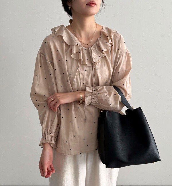 fredy emue「ドット刺繍フリルカラーブラウス」|シャツ・ブラウス|