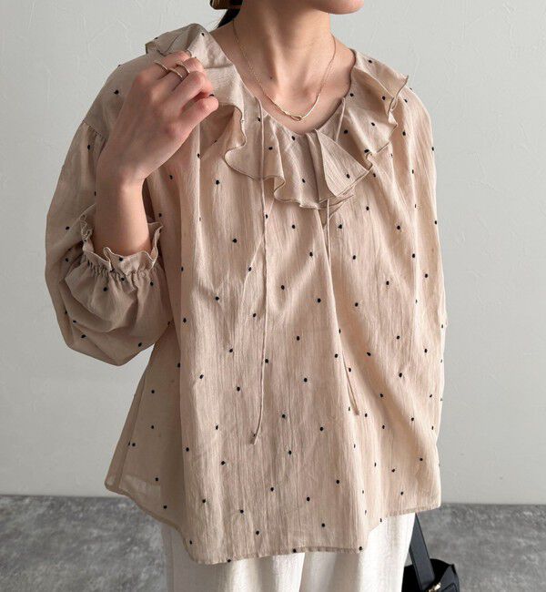 fredy emue「ドット刺繍フリルカラーブラウス」|シャツ・ブラウス|
