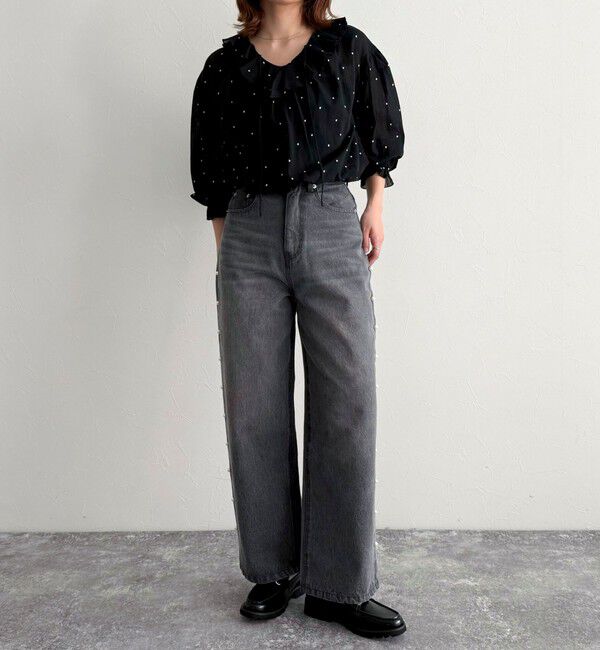 fredy emue「ドット刺繍フリルカラーブラウス」|シャツ・ブラウス|