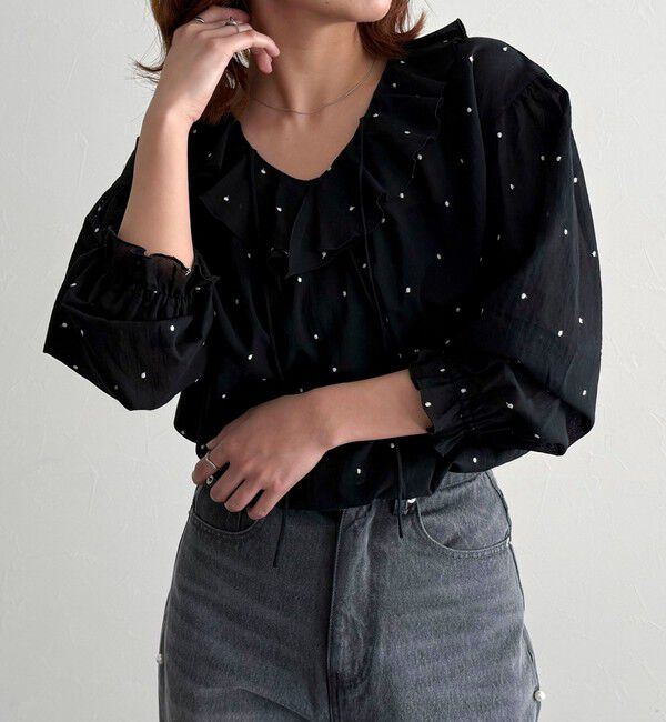 fredy emue「ドット刺繍フリルカラーブラウス」|シャツ・ブラウス|