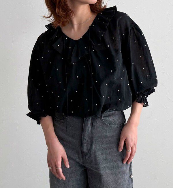fredy emue「ドット刺繍フリルカラーブラウス」|シャツ・ブラウス|
