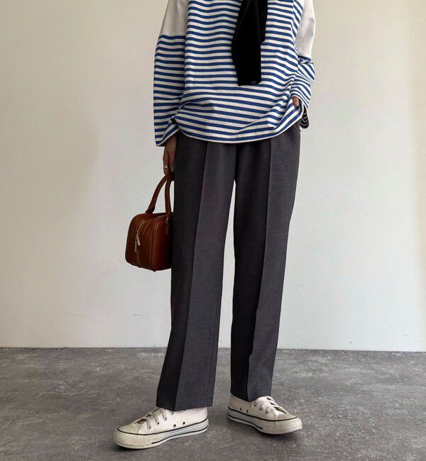 fredy emue「リネン混バイオツイルテーパードパンツ」|チノ|ネイビー