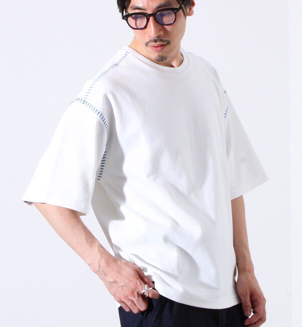 GLOSTER「【GLOSTER/グロスター】ラダー配色ステッチ クルーネック半袖Tシャツ」|Tシャツ・カットソー|ホワイト