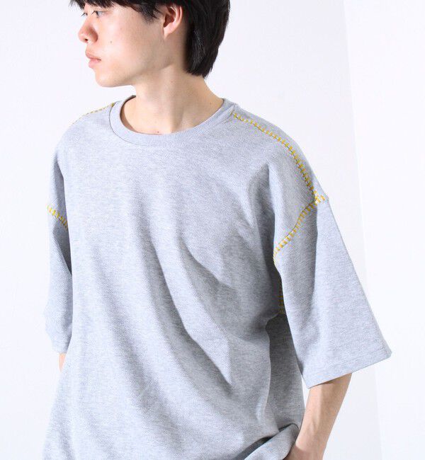 GLOSTER「【GLOSTER/グロスター】ラダー配色ステッチ クルーネック半袖Tシャツ」|Tシャツ・カットソー|グレー
