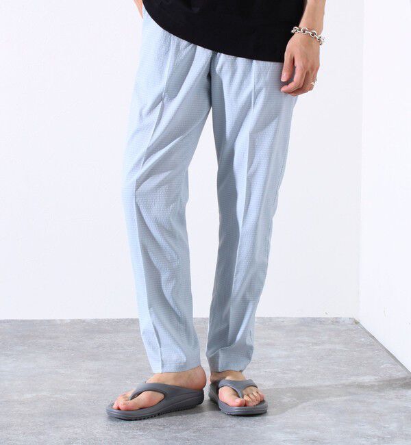 GLOSTER「【GLOSTER/グロスター】メッシュサッカー素材 テーパードイージーパンツ」|チノ|サックス