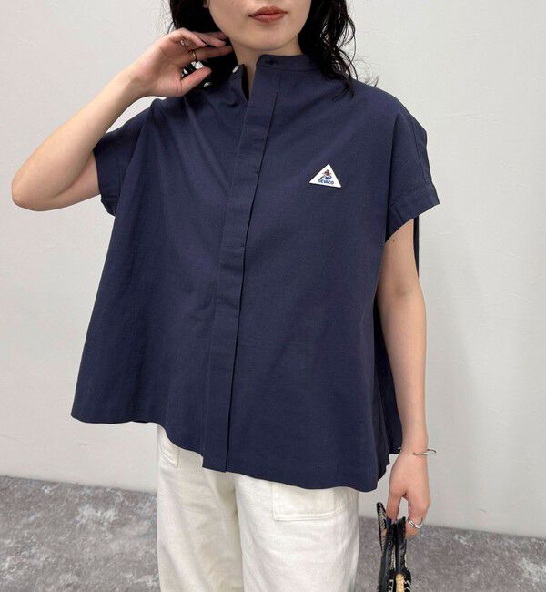 fredy emue「【GEVACO/ゲバコ】バンドカラーフライフロントフレンチスリーブシャツ」|シャツ・ブラウス|ネイビー