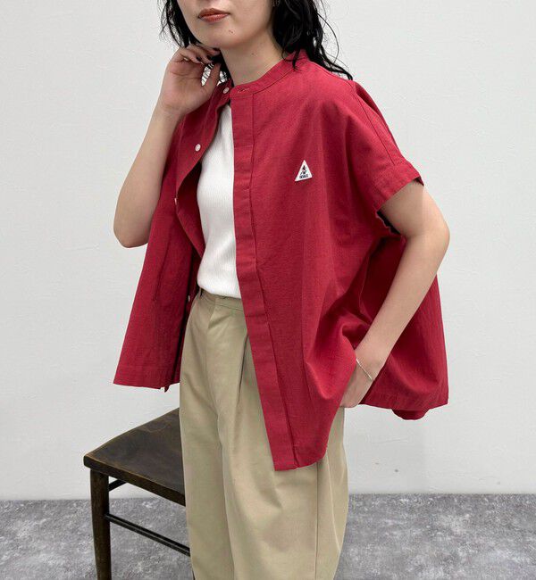 fredy emue「【GEVACO/ゲバコ】バンドカラーフライフロントフレンチスリーブシャツ」|シャツ・ブラウス|レッド