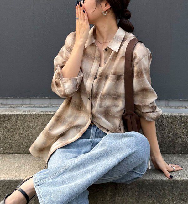 fredy emue「オンブレーチェック柄シャツ」|シャツ・ブラウス|ベージュ系その他