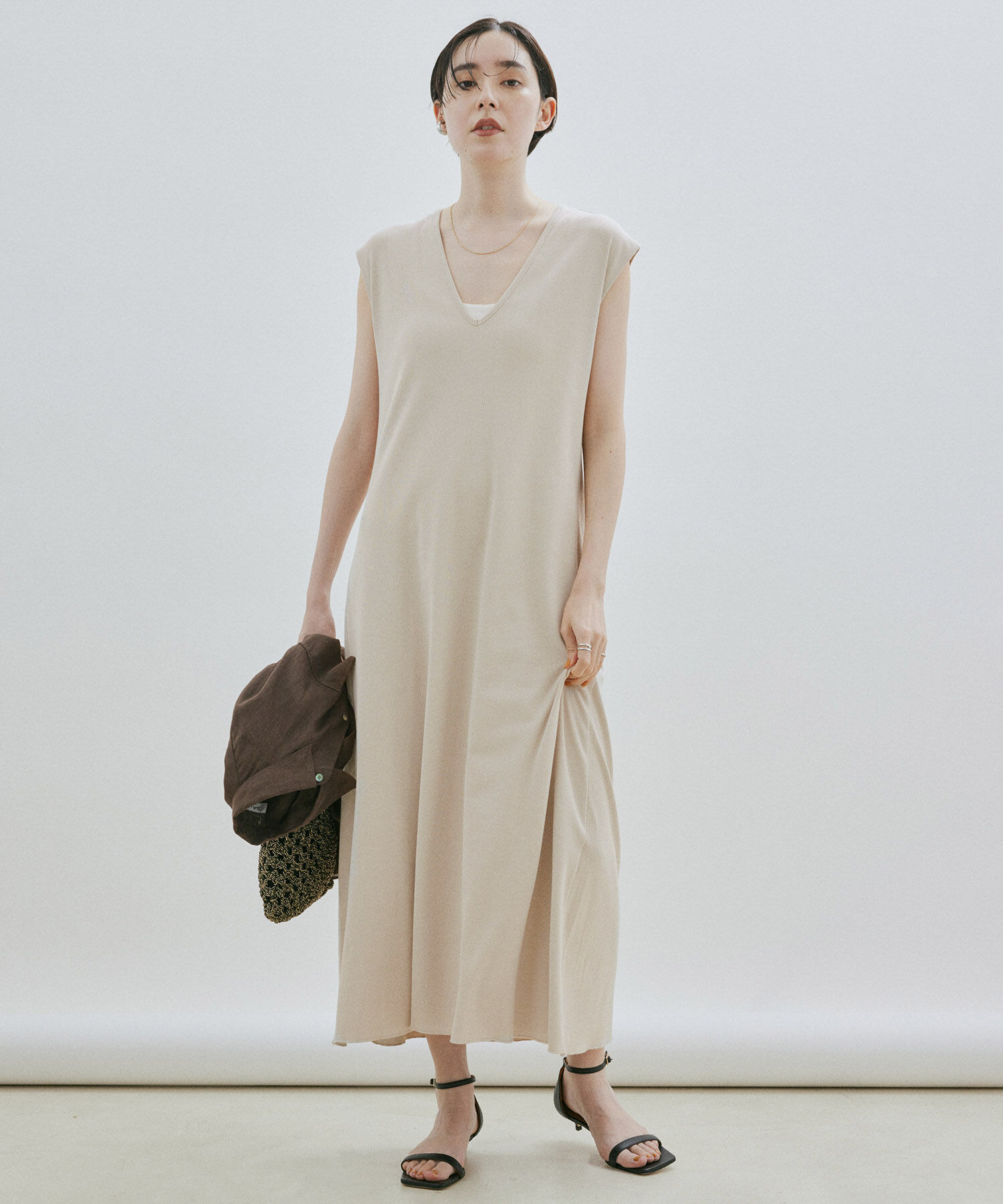 SALON adam et rope'「【2WAY・手洗い可能】ストレッチテレコノースリーブワンピース」|ワンピース|ベージュ(27)