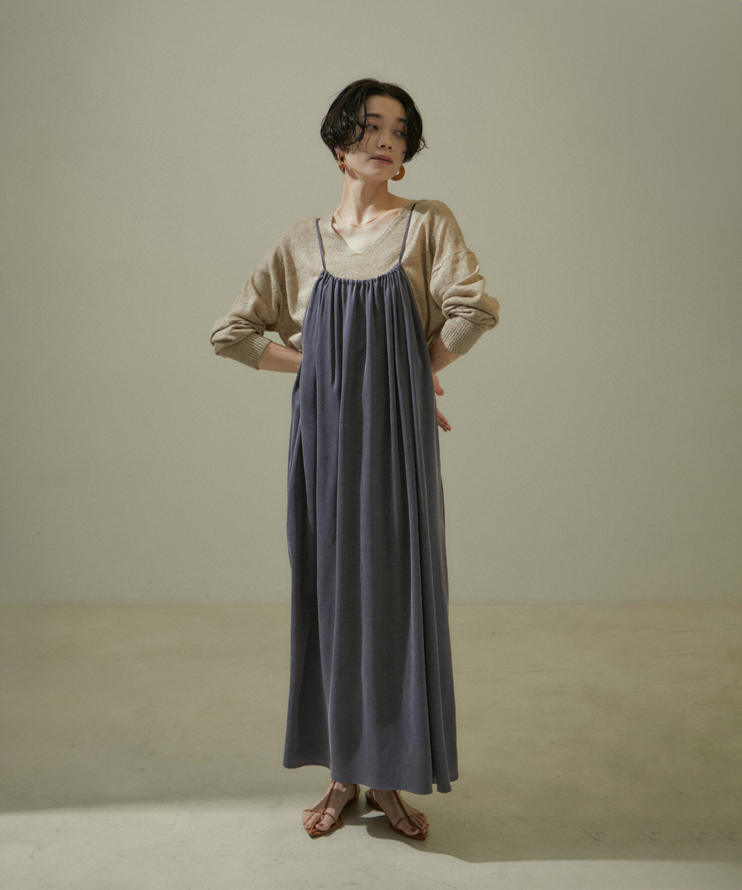 SALON adam et rope'「[24SS]GENTLE SILK2WAYキャミワンピース【セットアップ対応】」|ワンピース|チャコール(06)